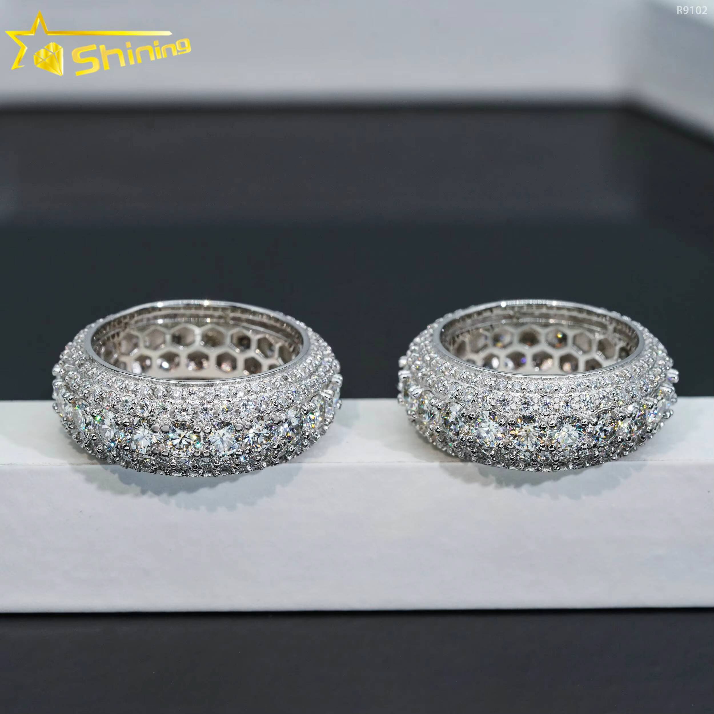 Shining Jewelry Sterling Silver S925 Classic Hip Hop Rings Iced Out VVS Moissanite Diamond Band Ring