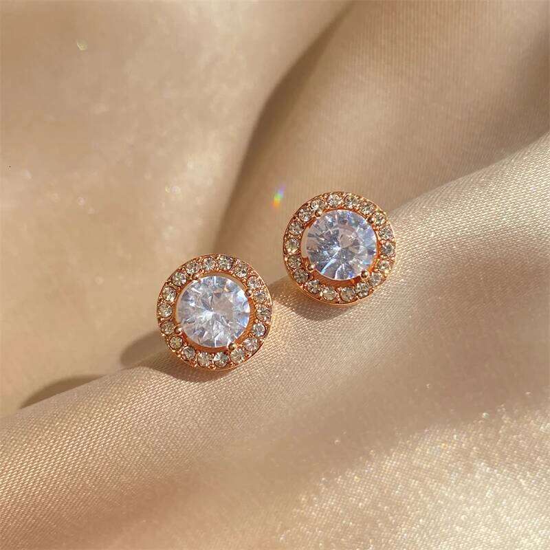 ZAKOL Simple White Color Small Stud Earrings For Women Wedding Elegant AAA Zircon Crystal Round Jewelry