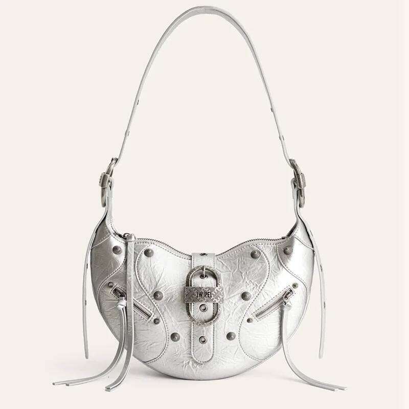 2025 New Leather Bullhorn Pudding Motorcycle One Shoulder Crossbody Underarm Bag Versatile Femme Sac