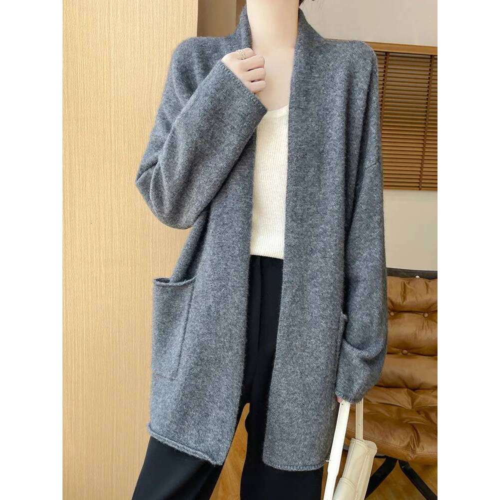 New 100% Merino Wool Women Open Stitch Cardigan Sweater Soft Warm Cashmere Shawl Autumn Winter Knitwear Cozy Tops Clothing