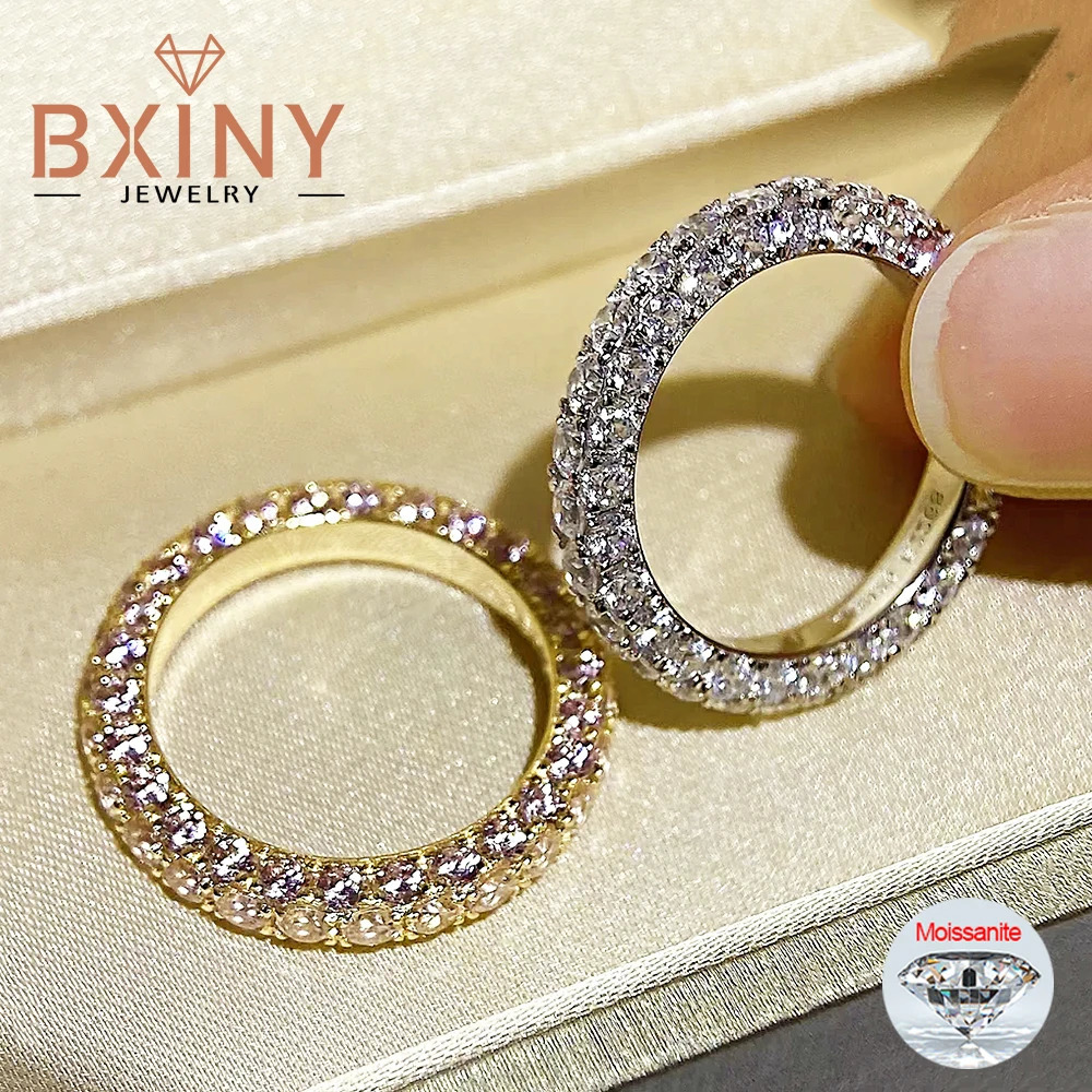 BXINY Full Rings S925 Silver 18K Gold Plate 3-Row Lab-grown Diamond For Women Wedding Band Fine Jewelry GRA Certified 251225