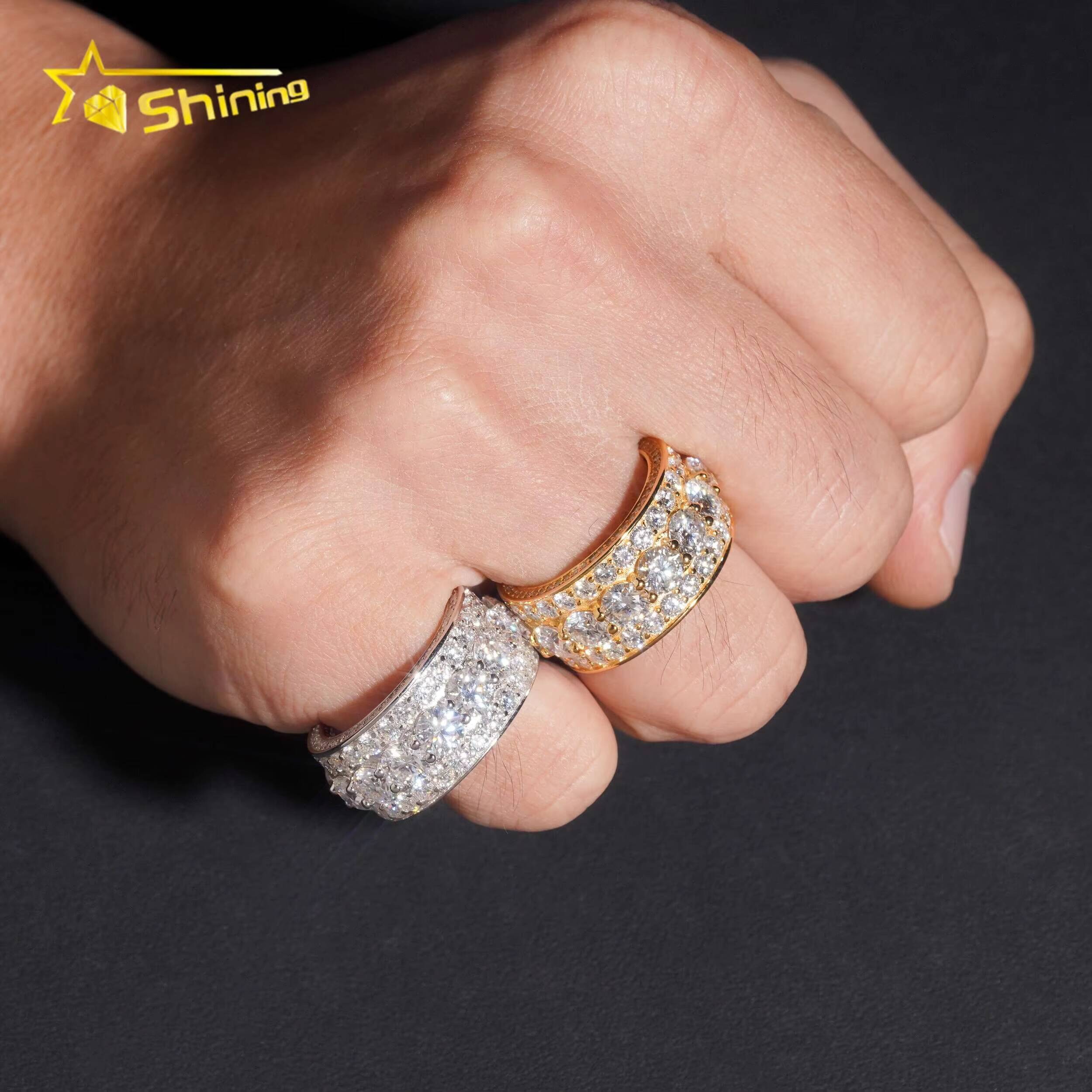 Hot Selling Competitive Price Hip Hop Eternity VVS Moissanite 925 Sterling Silver Gold Plated Ring for Men