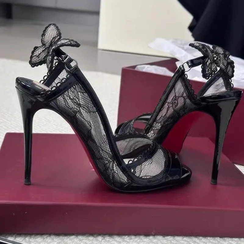 Summer Style Round Head Open Toe Mesh Cloth Breathable Set Foot Fish Mouth High Heels Womens Stiletto Sandals251222