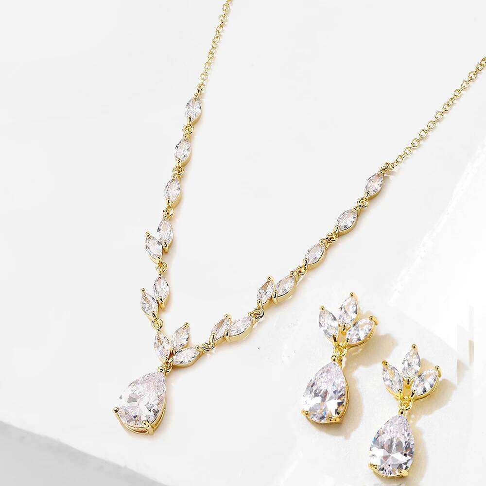 ZAKOL Elegant Necklace/Earring Set for Women Gorgeous Pear Water Drop AAA Zircon Wedding Jewelry Gift