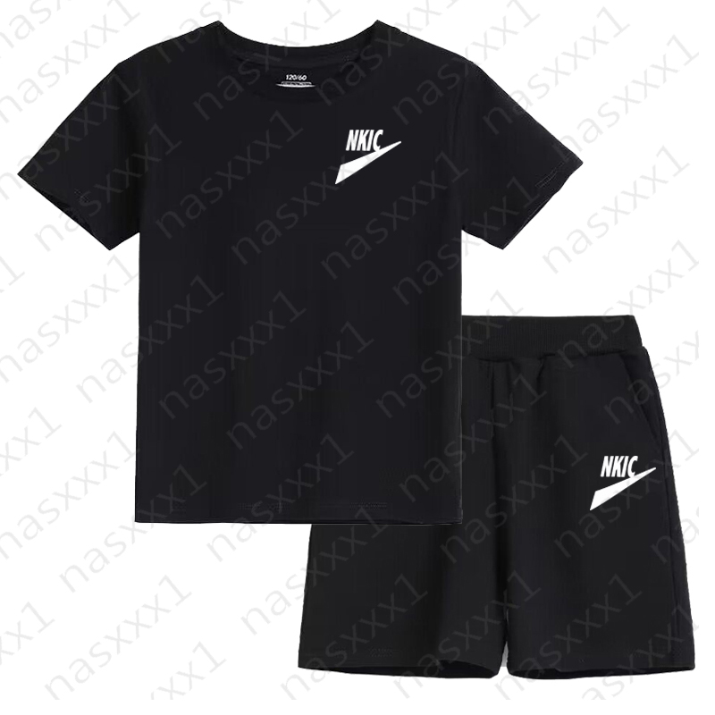 2-13 Years Children's Set Summer Short Sleeved Two-piece Sportswear for Boys Casual 100% Cotton Black T shirt Daily Children's Brand Clothing