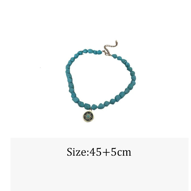 Irregular Natural Stone Beaded Necklaces Sun Pendant Necklace Summer Beach Turquoises Choker for Men Women Jewelry Collares 251224