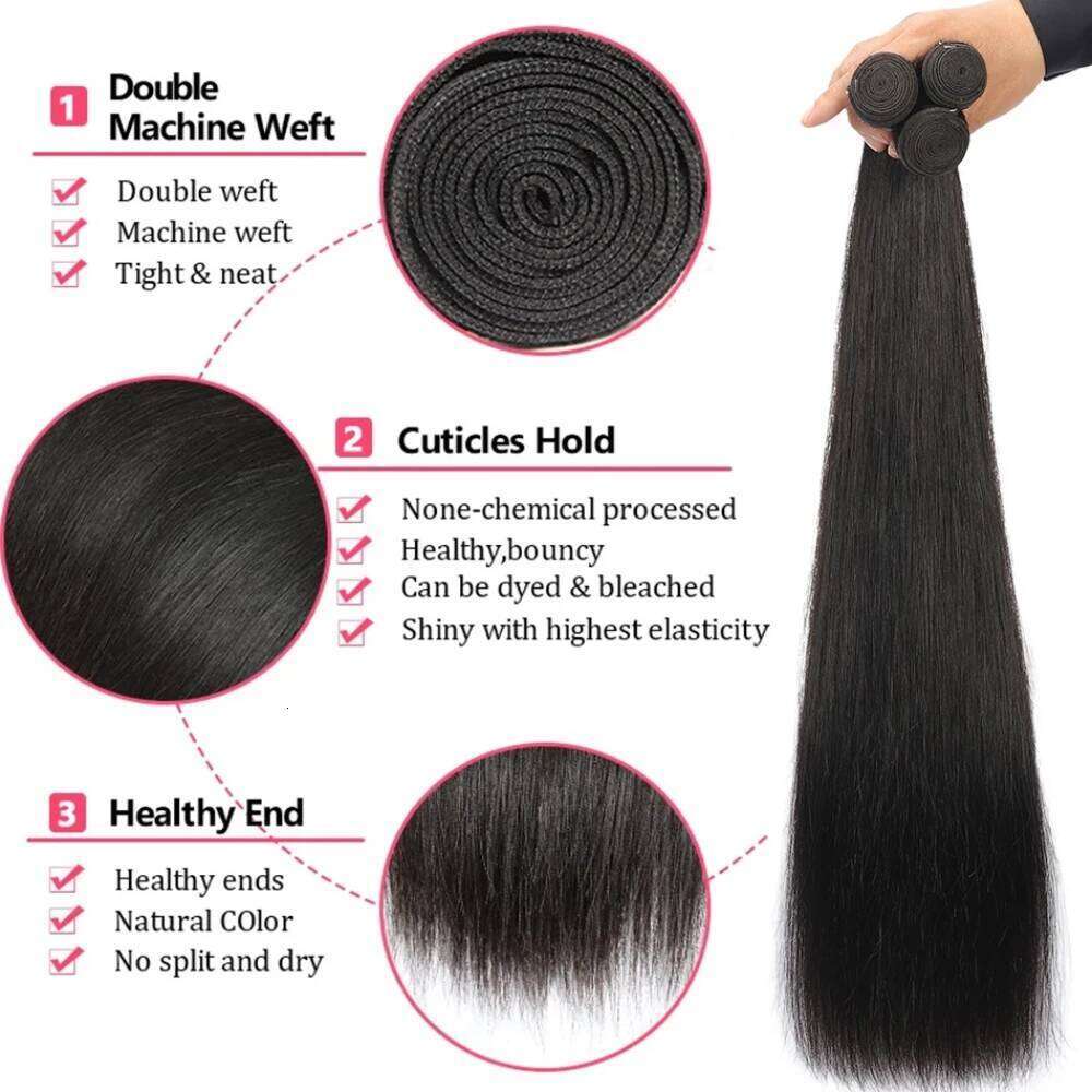 Straight 3 With 13X4 4X4 HD Transparent Lace Closure Frontal Virgin Human Bundles Hair Extension VMS