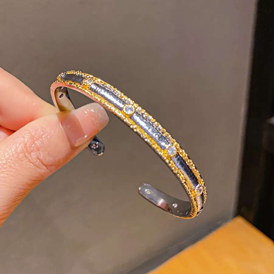 Bracelet Gold Silver Tone Cuff with Crystal Accents Elegant Luxe Style for Daily Wear and Gift High Quality Texture