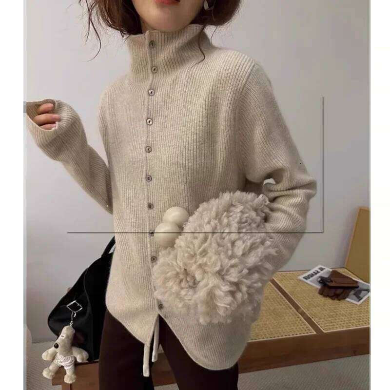 Soft Waxy Cashmere Knit Cardigan European Style Single-Breasted Sweater Long Sleeve Autumn Winter Fashionable Outerwear