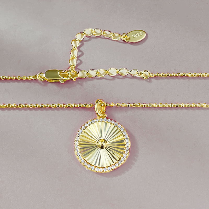 S925 silver gold-plated daily light luxury brushed round pendant fashion versatile commuting necklace