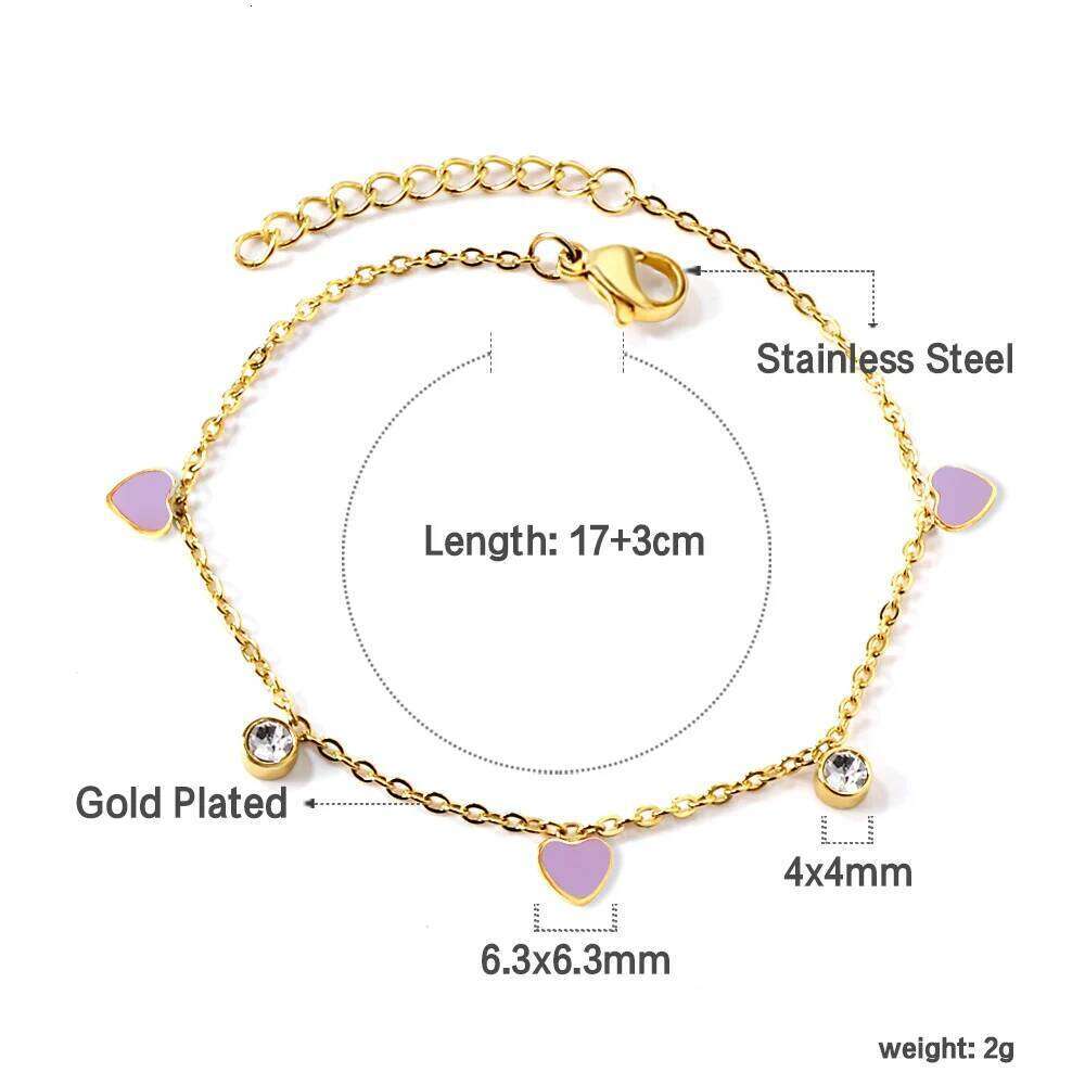 LUXUSTEEL 316L Stainless Steel Mini Colorful Heart Love Charm Bracelet For Women Girl Crystal CZ Korean Boho Bangles 2023 New 25H1229