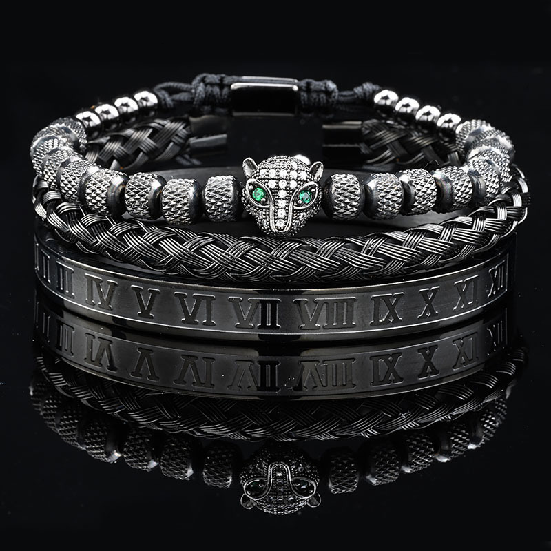 Luxury Brand Designer Jewelry European And American Pineapple Bead Leopard Head Zircon Braided Bracelet Twist Bracelet Roman Text Diamond Bracelet Set