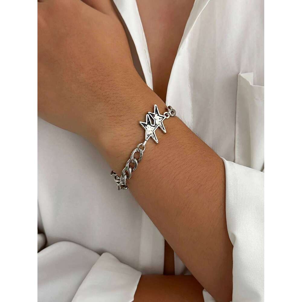 1pc Retro Double Stars Bracelet For Men Woman Hip Hop Unisex Punk Jewelry Cool Rock Luxury Accessories 25H1229