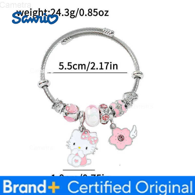 Sanrio Hello Kitty Pink Enamel Charm Bracelet Cherry Blossom Pendant Cute Bangle for Women Girls Fashion Accessory H251229