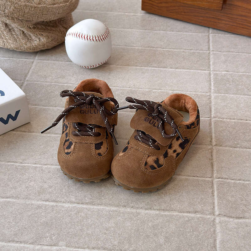 INS Dexun 2025 Autumn Winter New Korean Style Girls Leopard Print Forrest Gump Boys Soft Sole Sports Running Shoes