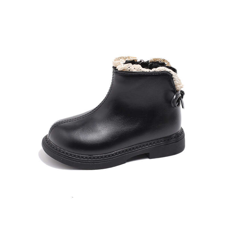 Ins British Style Martin 2025 Autumn Winter New Girls Lace Trim Leather Soft Sole Fleece Short Boots