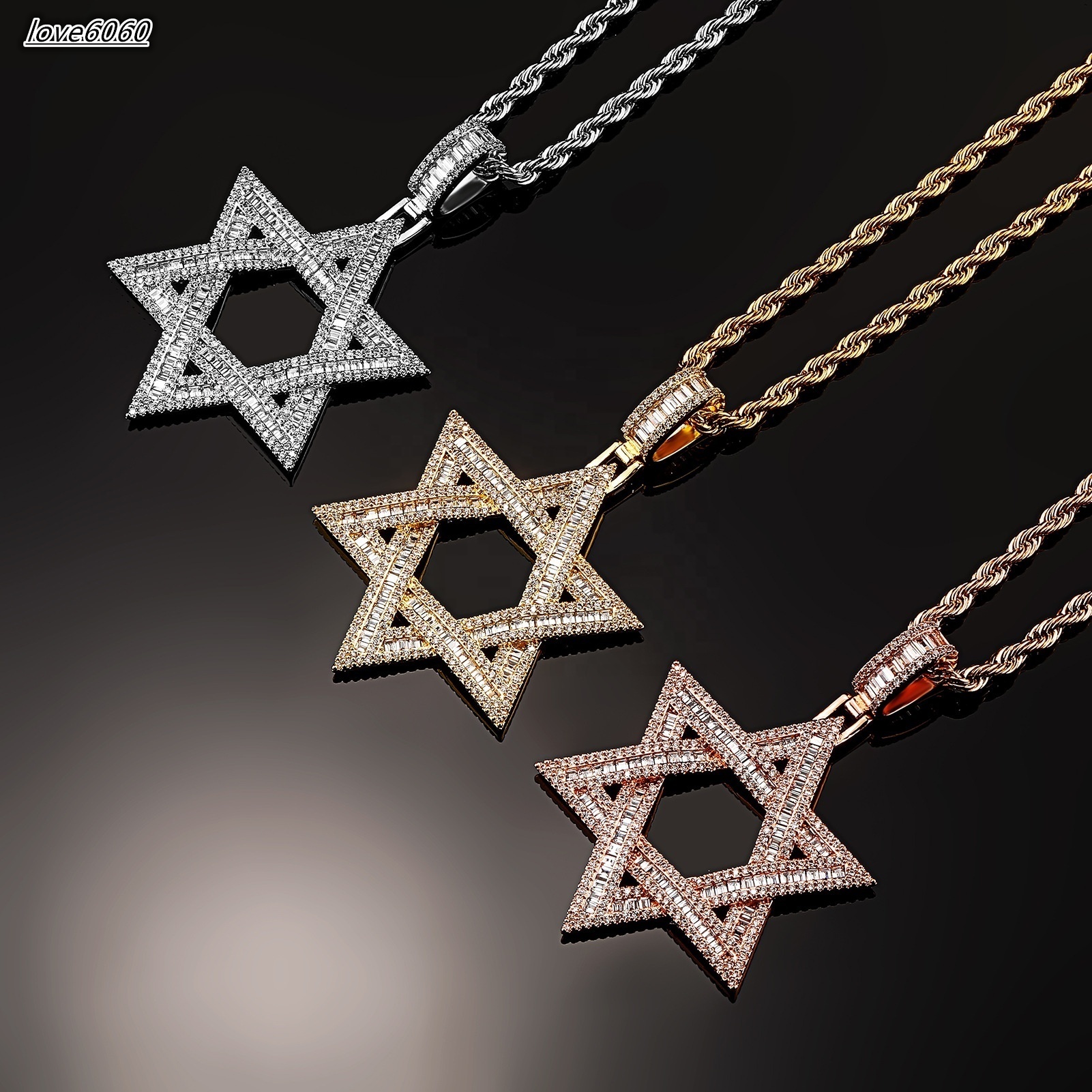 Luxury Exquisite Inlaid Baguette MoissaniteVVS Star of David Pendant Necklaces Jewelry Fashion Men Women Trend Rock Party Gifts Jewels