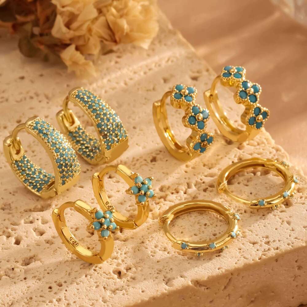 ZAKOL Luxury Turquoise Hoop Earrings for Women Temperament Gold Color Plated Micro-Intact Blue Zircon Party Ear Accessories
