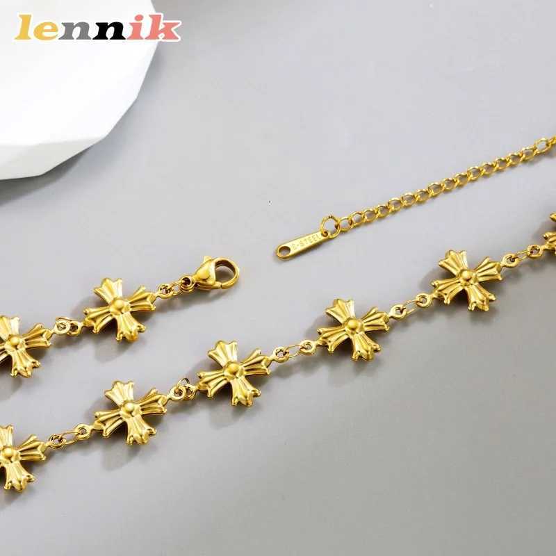 LENNIK Roman Byzantine Style Retro Gold Carved Cross Womens Bracelet Necklace High-quality Niche Personalized Chain Jewelry Y251227
