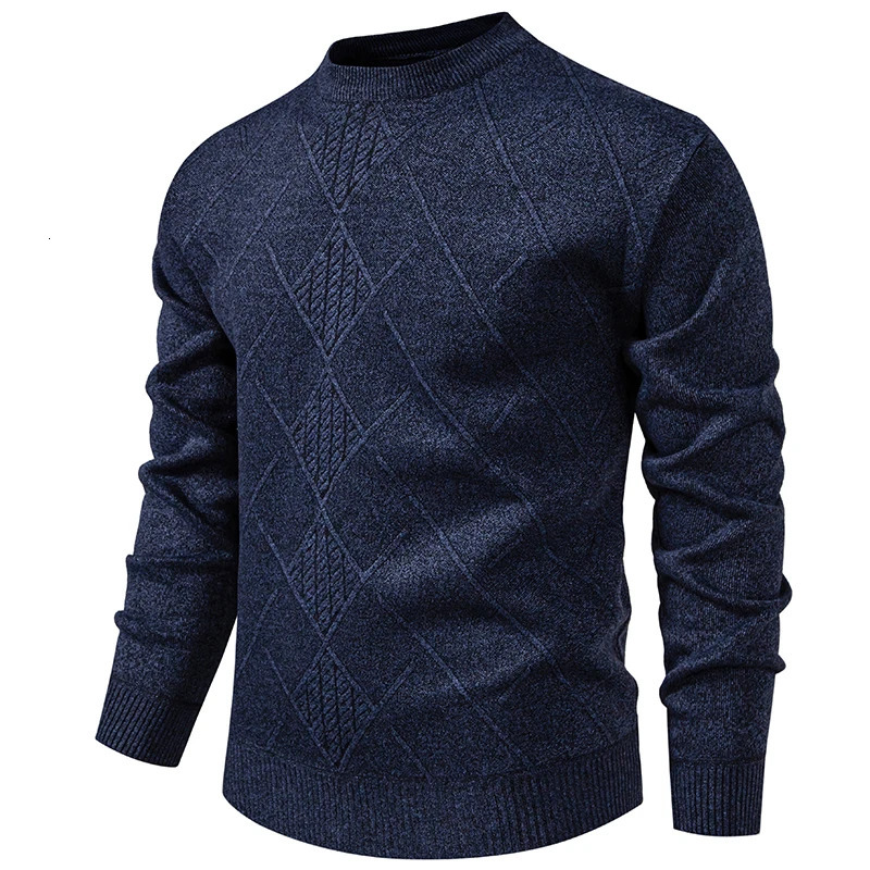 Autumn Winter Thick Knit Pullovers Men Solid Color Geometric Fashion Slim Fit Knitted Sweaters Mens Warm Casual Knitting Sweater 251223