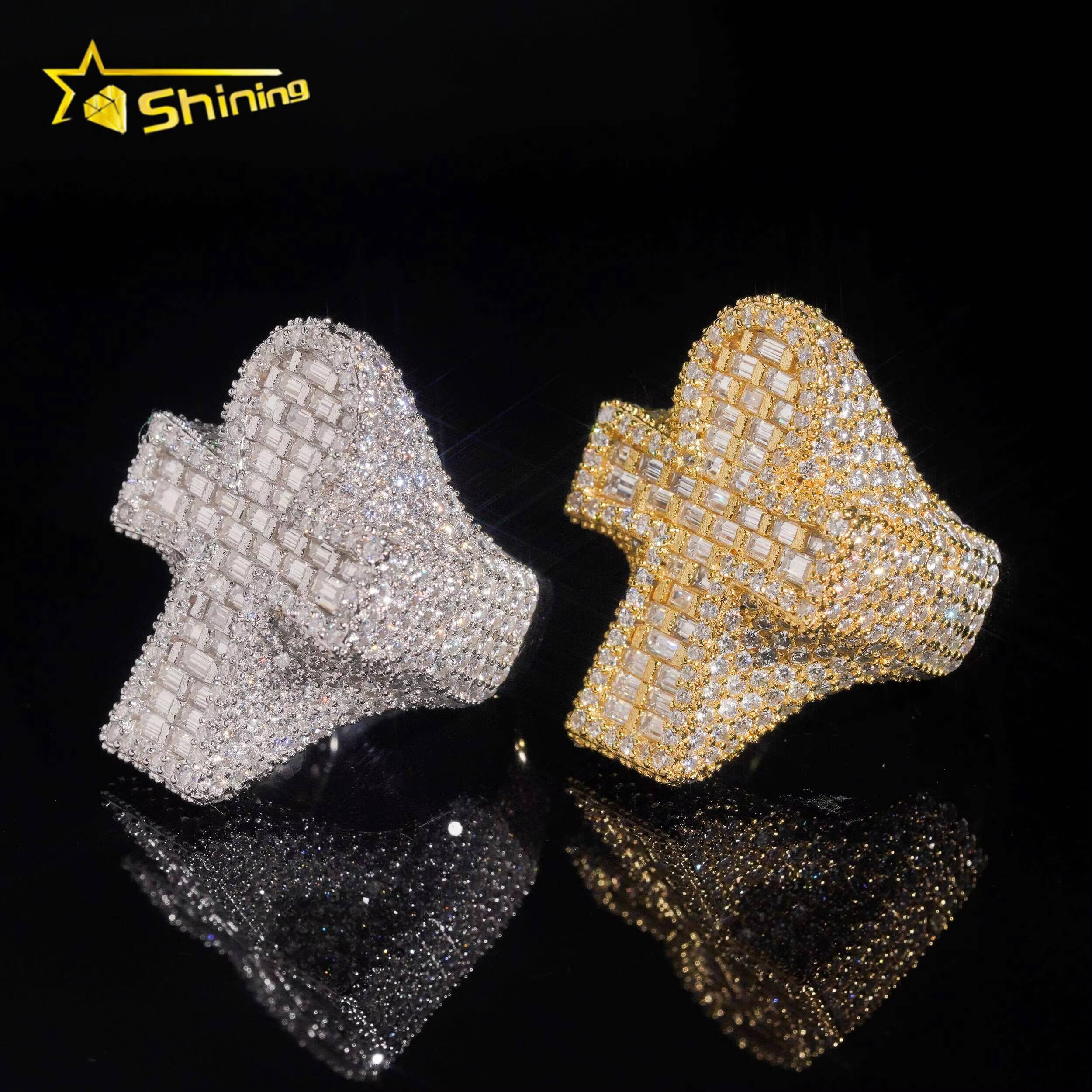 Iced Out 925 Sterling Silver Moissanite Cross Ring Custom Hip Hop VVS Moissanite Engagement Ring for Men