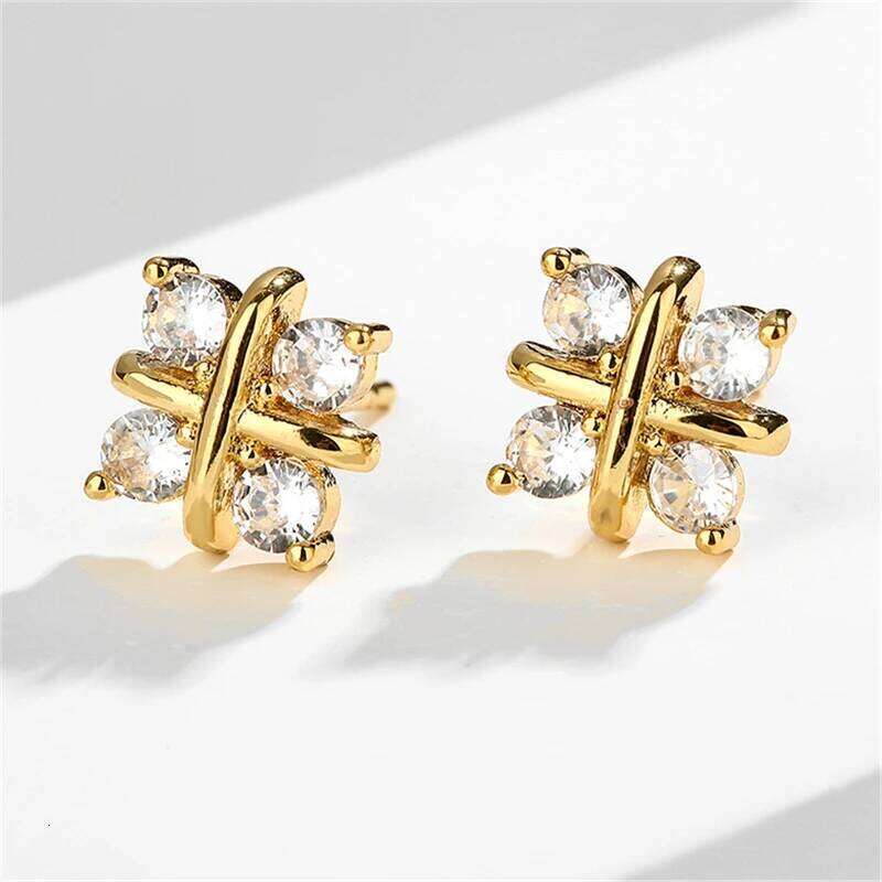 ZAKOL Luxury Flower Square Zirconia Stud Earrings For Women Girls Gold Color Metal Crystal Ears Jewelry Wedding Festival