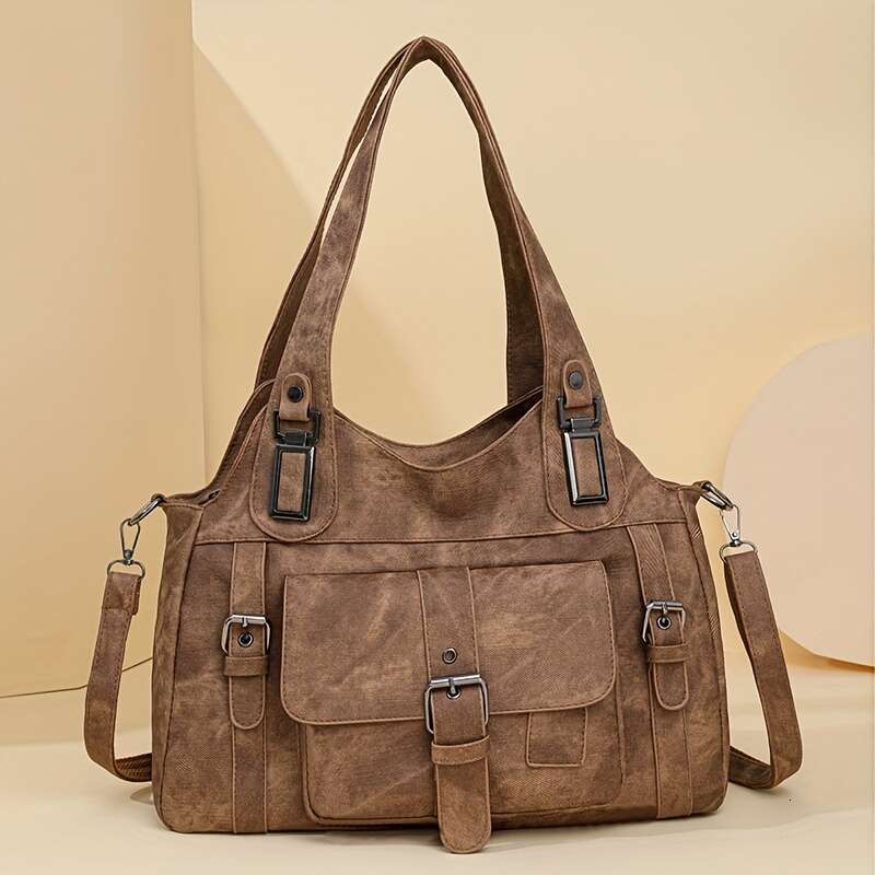 JINXIANGGUO Taole Women S Retro Tote Bag With Detachable Strap Golden Tone Hardware Zipper Closure Grey Beige Brown Black Vintage Handbag For Work Tra