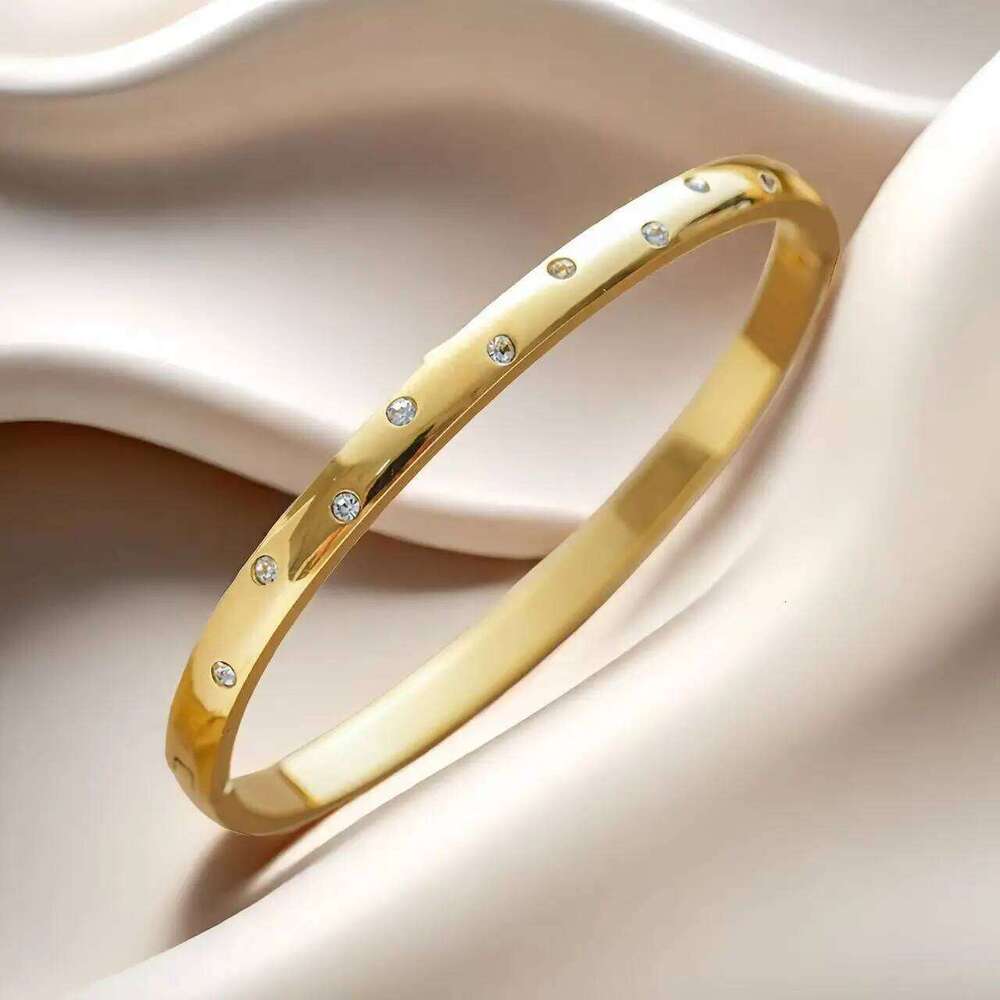 ZAKOL Stainless Steel Round Zircon Inlaid Bangles for Women Three Colors Couple Holiday Gift Bracelet Party Daily Jewel