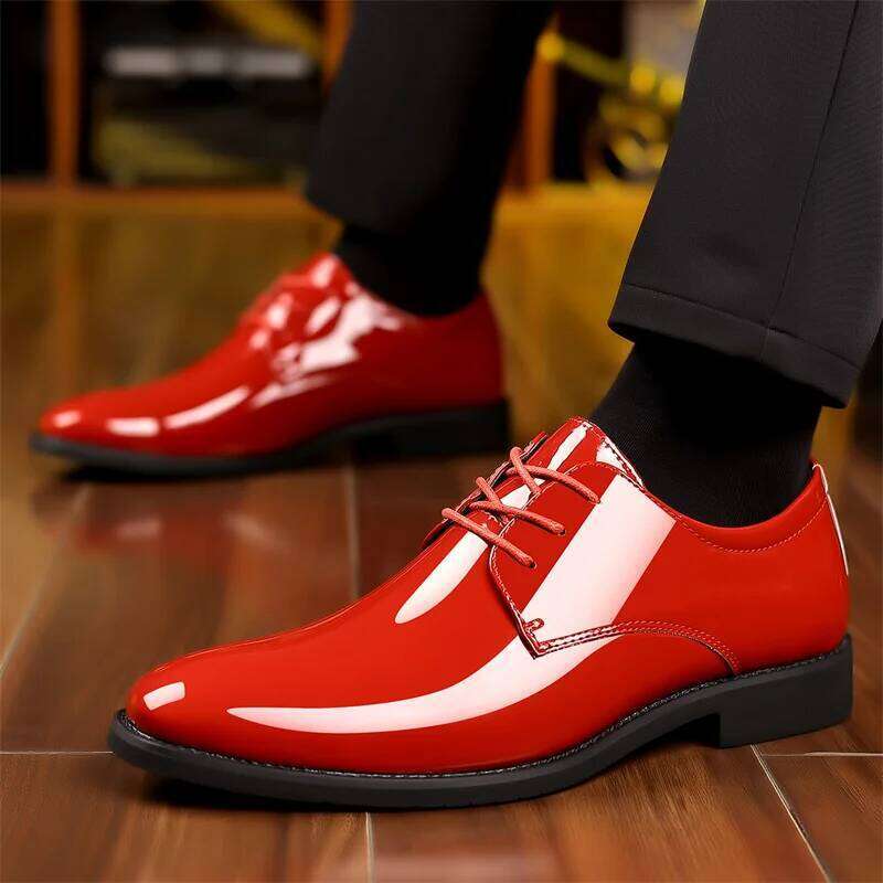 Classic red leather men's large size 39-48 comfortable pointed-toe men's formal shoes lightweight flat social shoes for men LEEGO LENS
