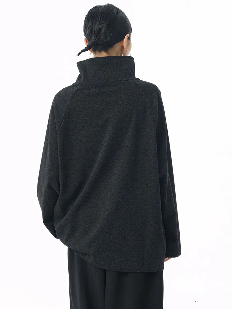EAM Black Gray Zipper Casual Sweatshirt Turtleneck Long Sleeve Women Big Size Fashion Spring Autumn 1DJ5212 251219