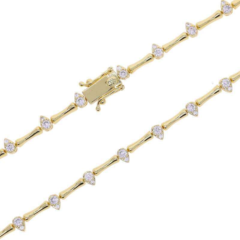 Gold Color CZ Tear Drop Charm Bamboo Bone Shaped Tennis Chain Fashion Women Bracelet 25H1229