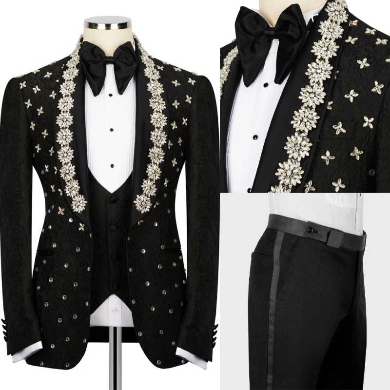 Luxury Male Tuxedo Wedding Business Spring Autumn Bespoke Men's Suits 2 Pieces Beaded Pearls Jacket+Pant Trajes De Hombre