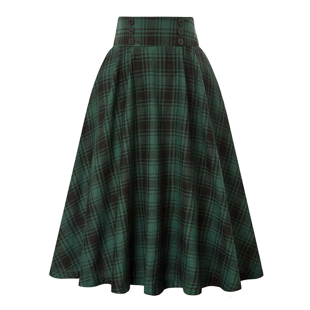 Women's Plaid Elastic Waist A-line Skirt Autumn Winter Fashion Casual Formal Skirt High Waist Midi Skirt