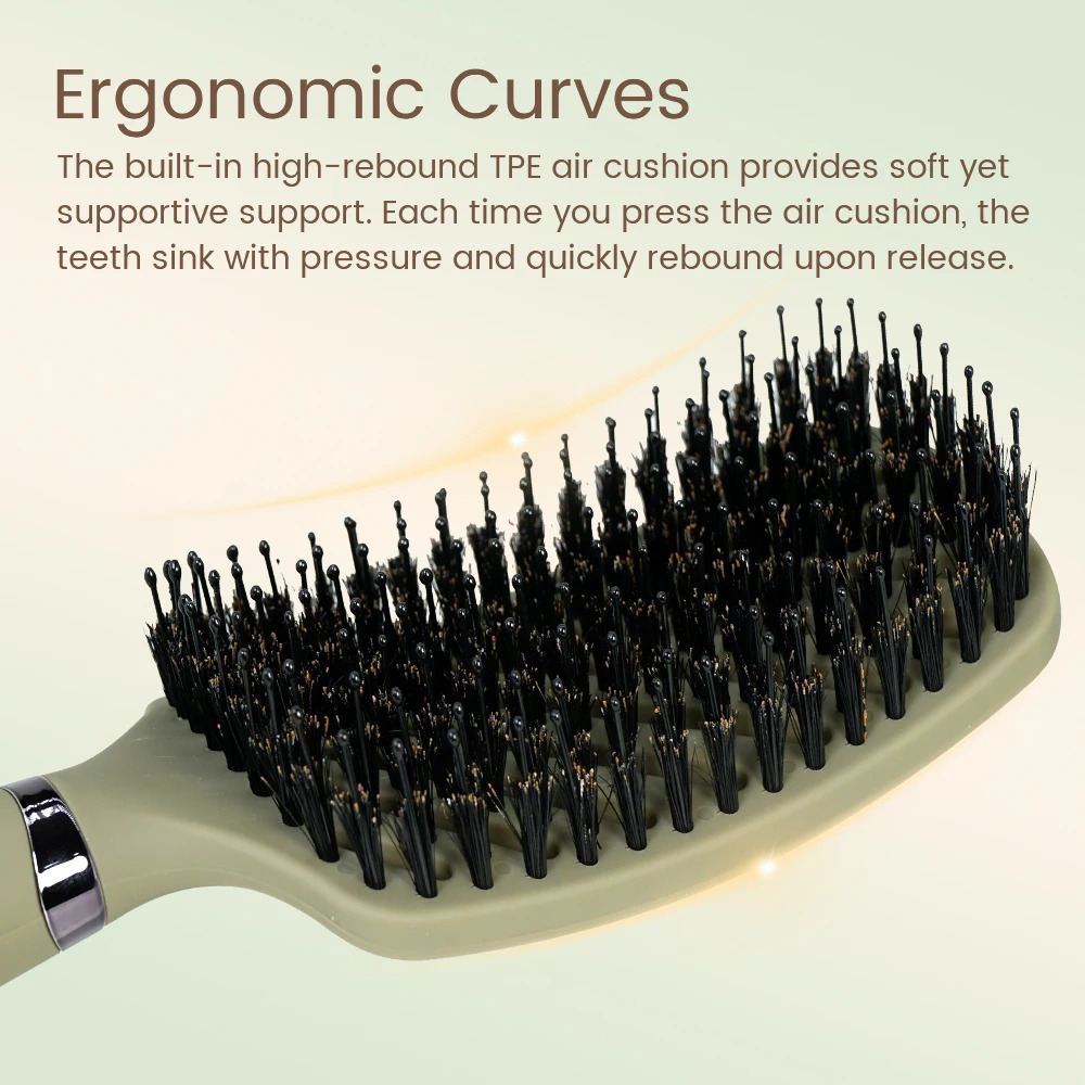 1PC Boar Bristle Detangling Hair Comb Hollow Out Brush AntiStatic Scalp Massage Hairbrush Salon Styling Tools For Gifting 251215