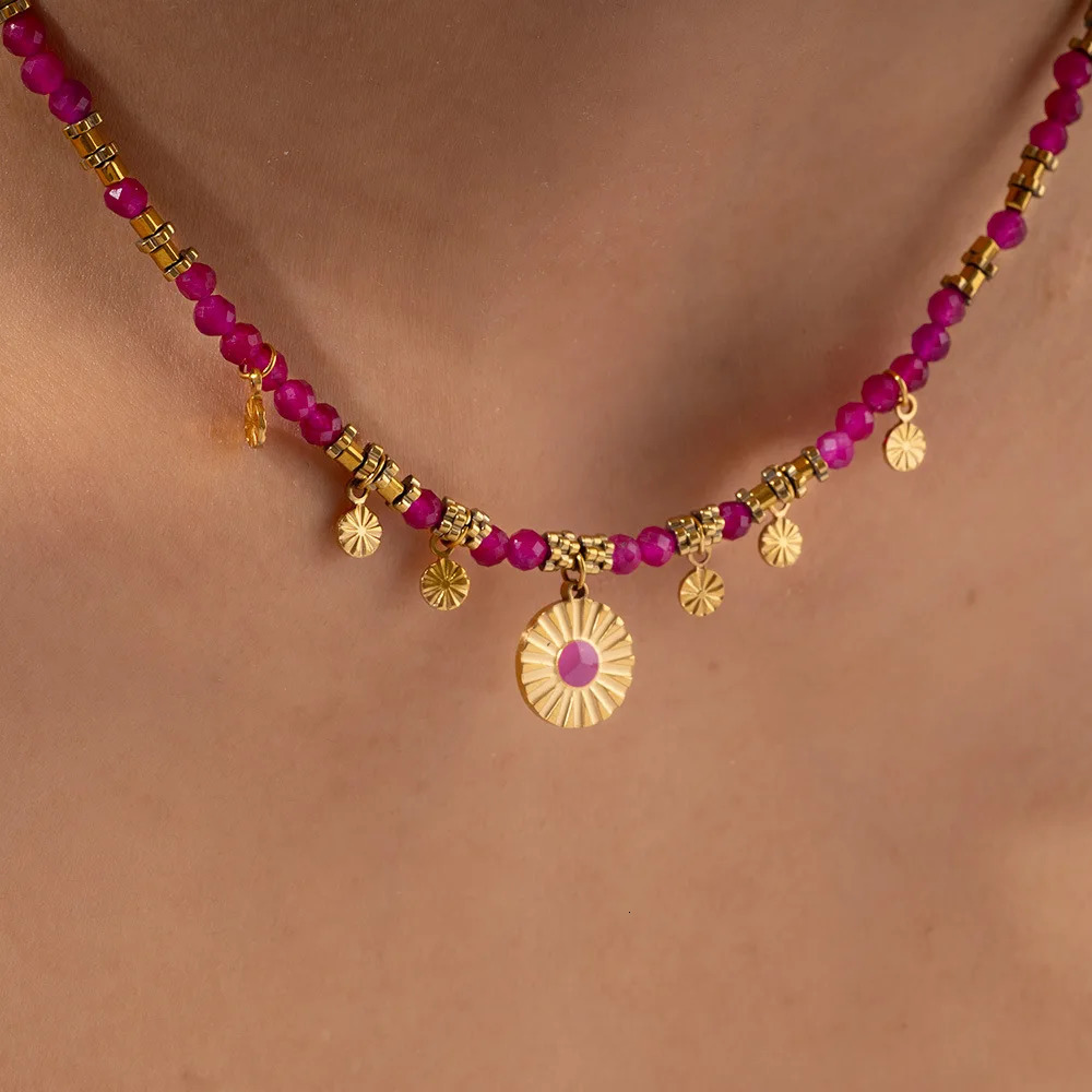 on Necklace Stainless Steel Natural Stone Bead Pendant Suitable for Womens Beach Parties European American Style 251224