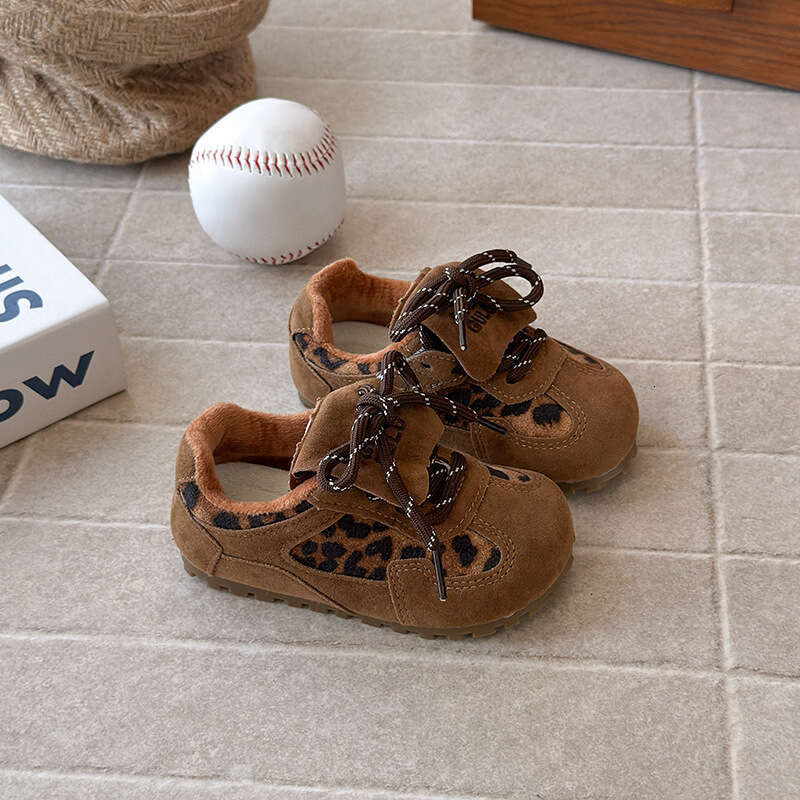 INS Dexun 2025 Autumn Winter New Korean Style Girls Leopard Print Forrest Gump Boys Soft Sole Sports Running Shoes