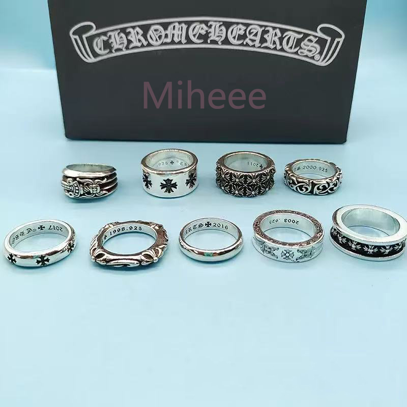 New Chromes Ring Designer 925 Silver Bold Letter Cross Women chromes Rings Fashion Brand Flower Ring Chain Men chromed Ring Jewelry