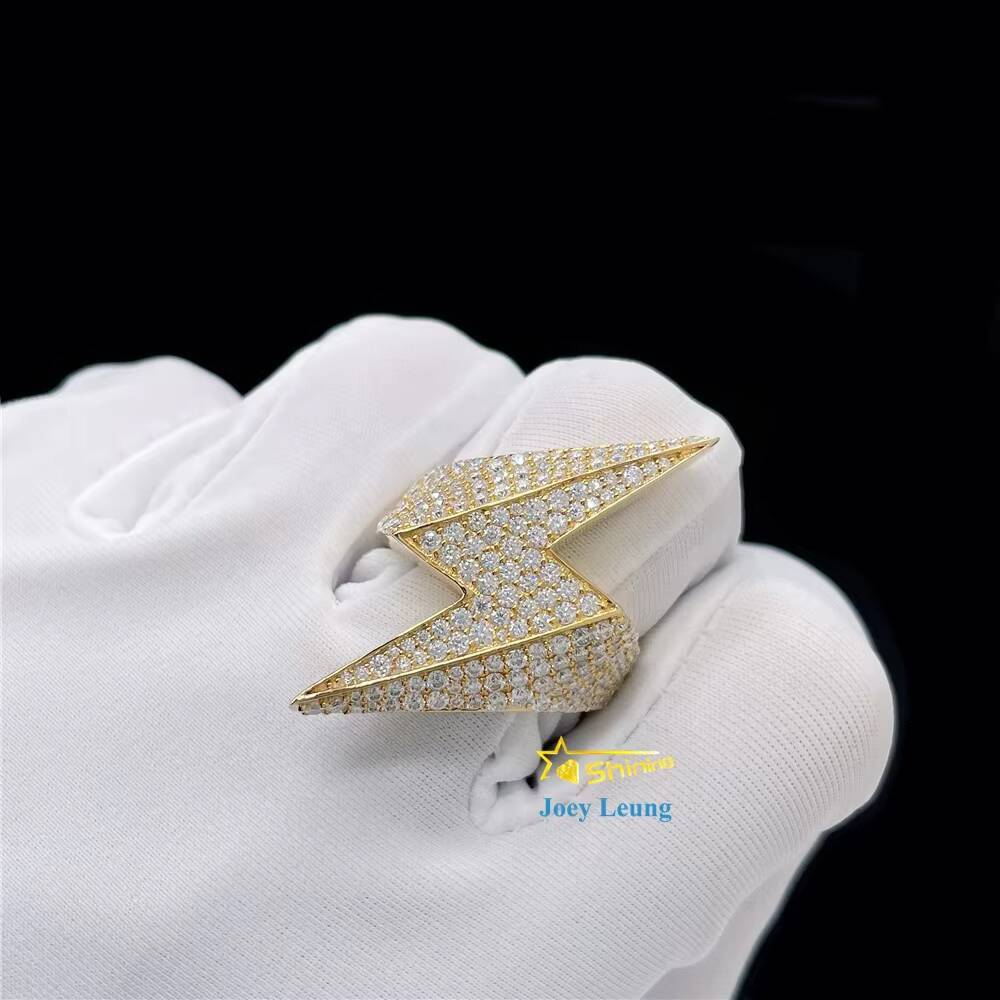 Moissanite Hip Hop Jewelry 925 Silver Lab Diamond Moissanite Lightening Fully Iced Out Ring