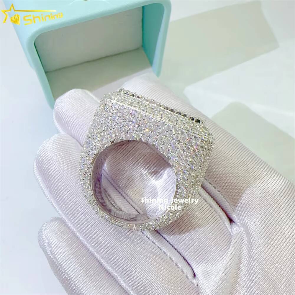 Luxury Bling Fully Iced Out baguette Diamond 925 Sterling Silver Hip Hop Men Moissanite Ring