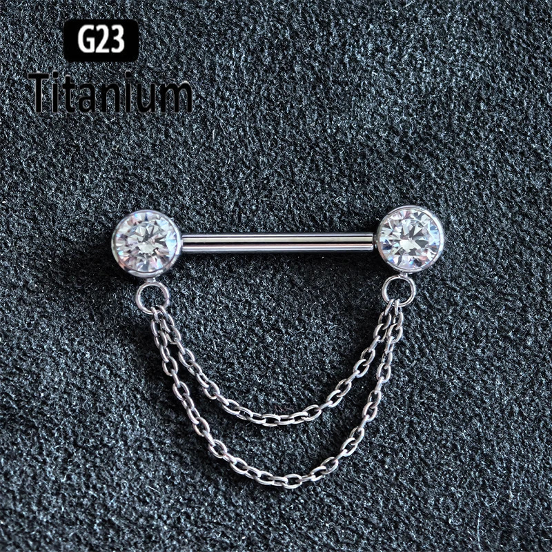 G23 Nipple Piercing Jewelry CZ With Chain Bezel Tongue Nipple Bars Piercing for Breasts Sexy Piercing Mamilo for Women 251224