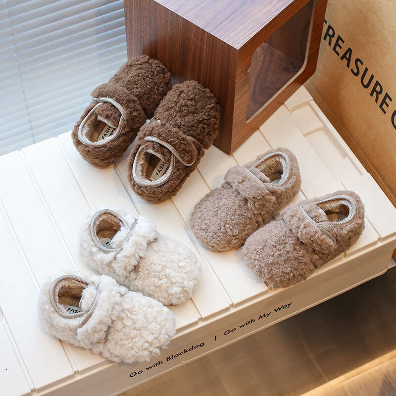 INS Girls' Fleece-Lined Plush 2025 Winter New Korean Style Boys' Warm Cotton Shoes Internet Celebrity Cute Loafers