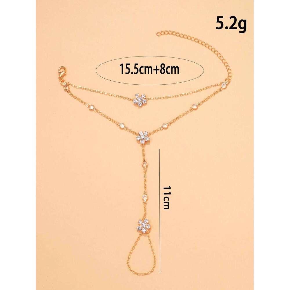Rhinestone flower finger bracelet for women, daily party jewelry, wristband, simple and fashionable jewelry accessories 25H1229