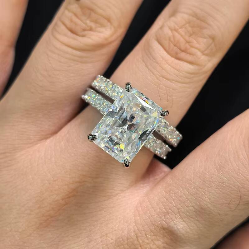 Custom S925 Sterling Silver Moissanite Engagement Wedding Ring Hot Selling Premium Quality Radiant Moissanite Set Rings