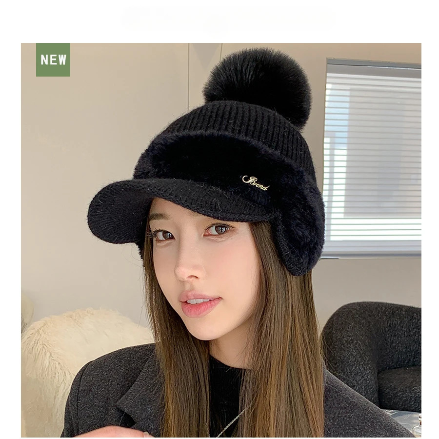 Rabbit Fur Knitted Baseball Cap Women Winter Hats Baseball Autumn Winter Ear Protection CapTo Keep Warm Baseball Hats 251225
