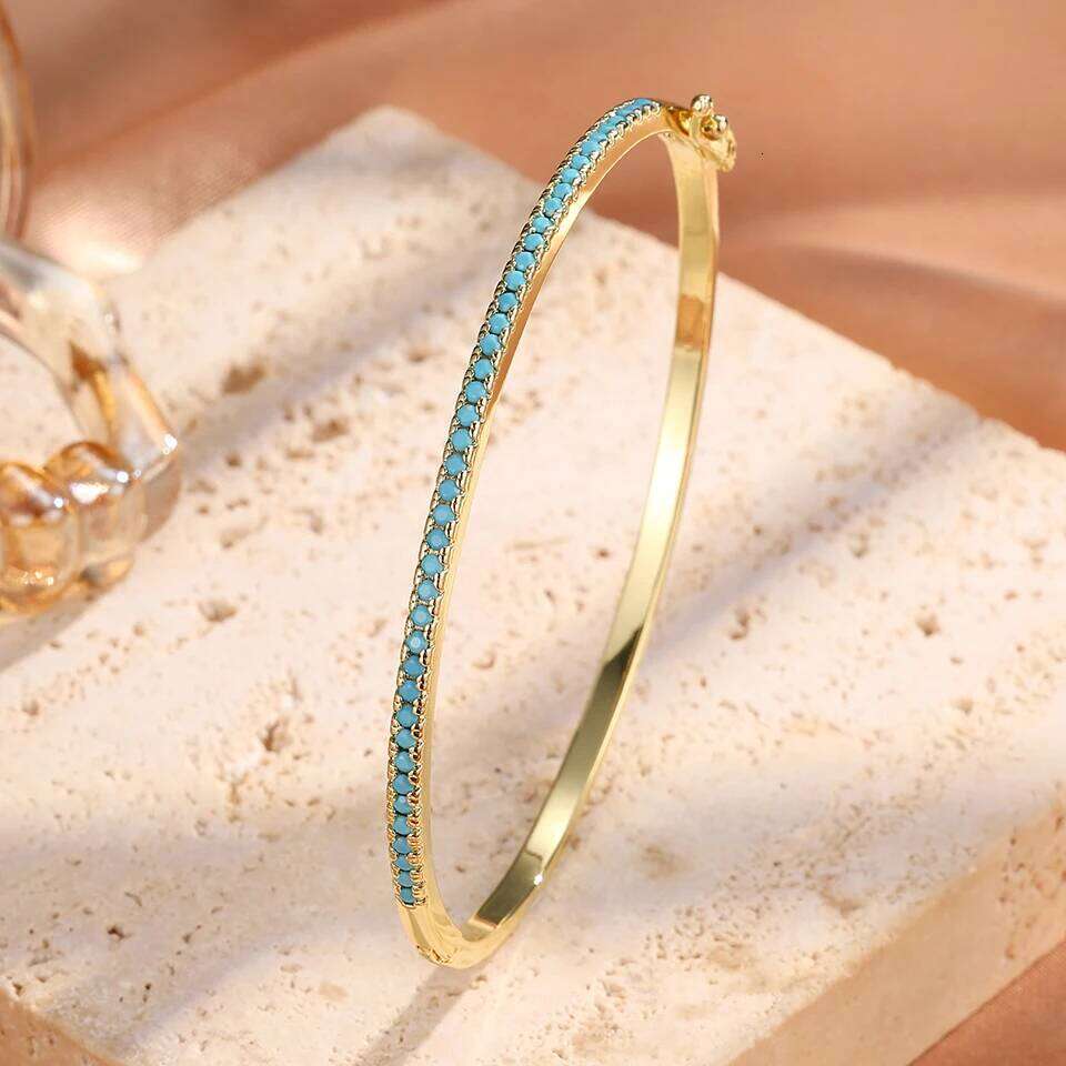 ZAKOL Brand New Blue Turquoise Micro-intact Zircon Bangle for Women Shiny CZ Tennis Bracelet Delicate Jewelry Gift