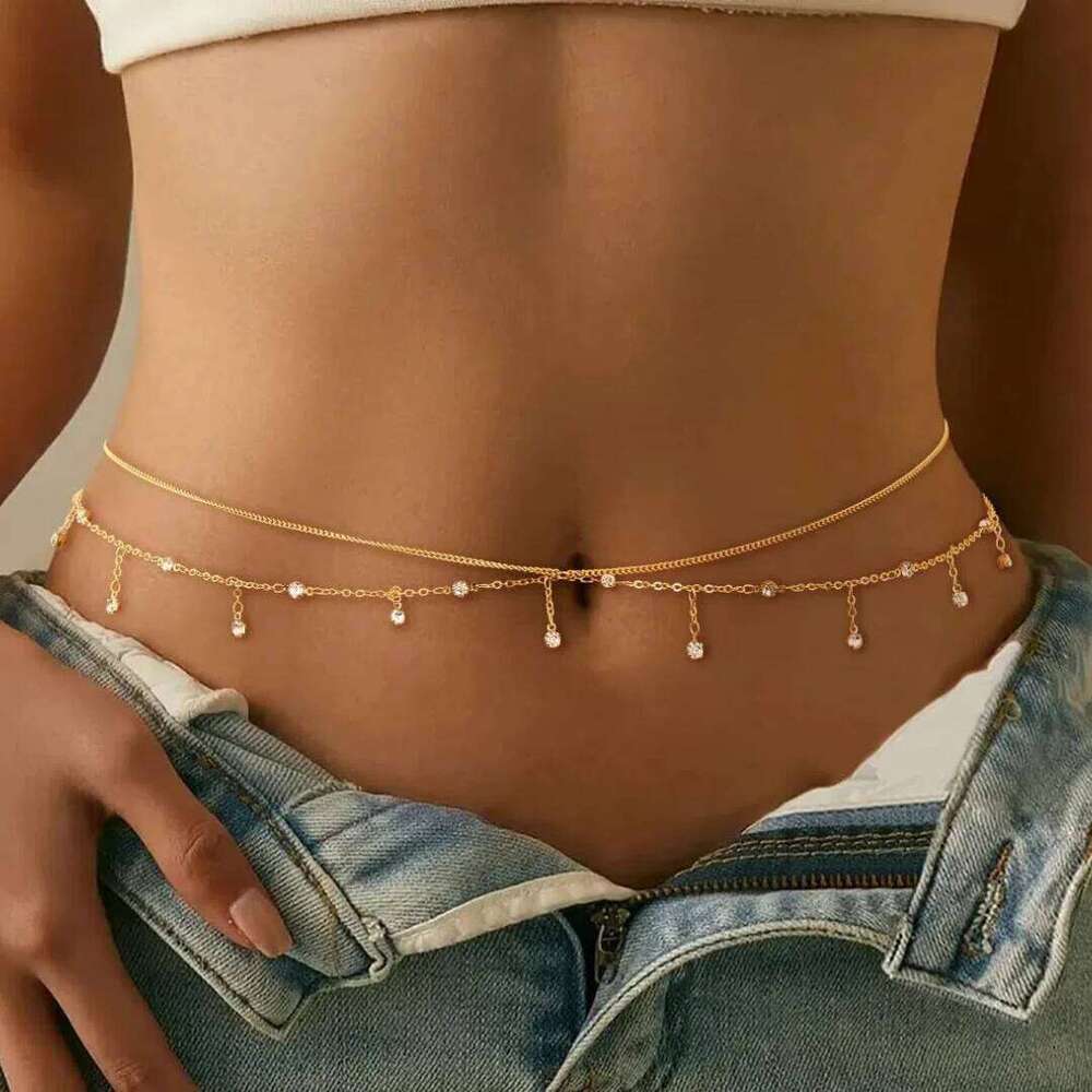 New Double-Layer Rhinestone Tassel Women's Beach Fashion Crystal Body Chain Waist Accessory 2025 Bikini Accessories