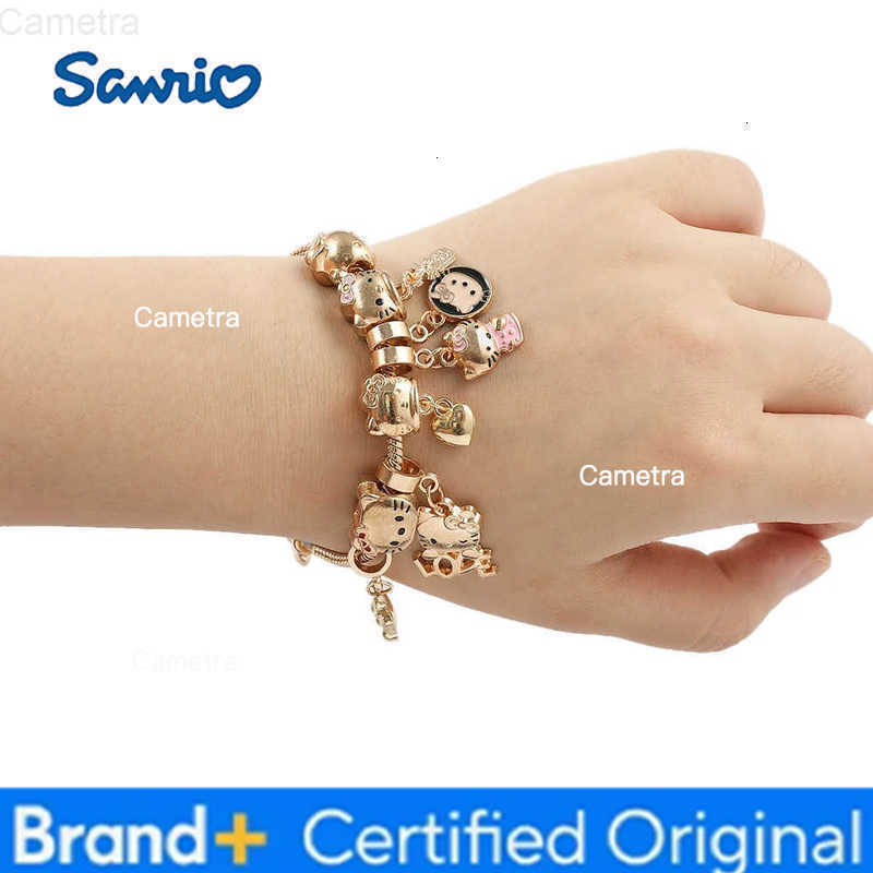 Sanrio Anime Kitty Cat Bracelet Cartoon Figure Kitty White Beads Pendant DIY Charm Bracelet Bangle Kawaii Jewelry Accessories H251229