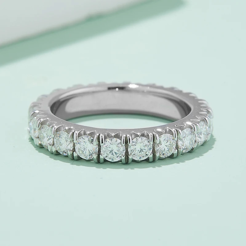 Real Silver Round Cut Full Diamond Women Ring Plated 18K White Gold For Wedding Anniversary Jewerlry Gifts 251225