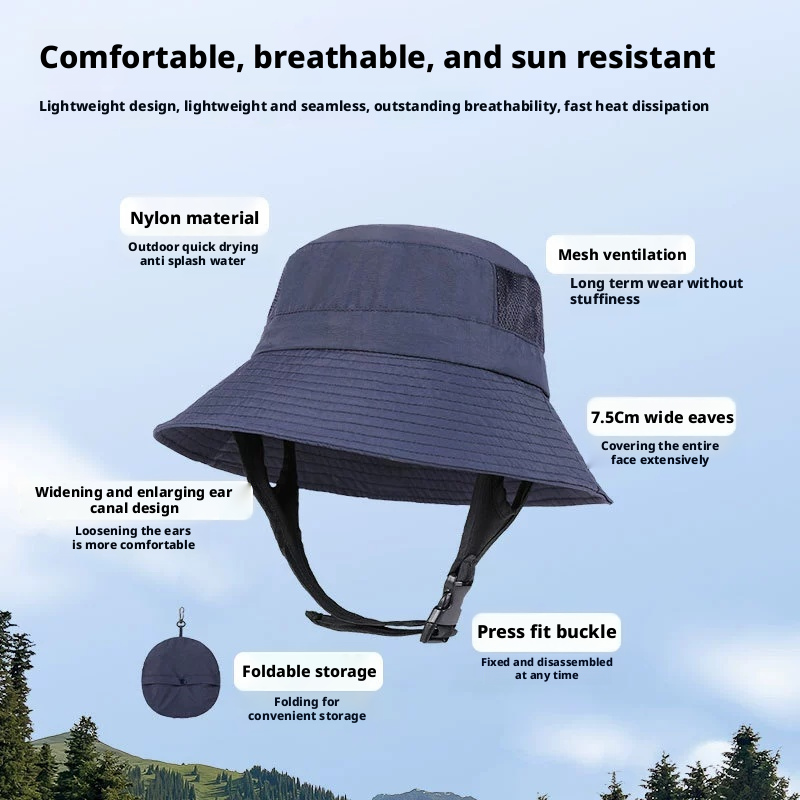 Surf Bucket Hat UPF 50+ Foldable Packable Sun Hat with Chin Strap - Quick Dry Breathable Beach Surfing Cap for Men Women Buckethat004