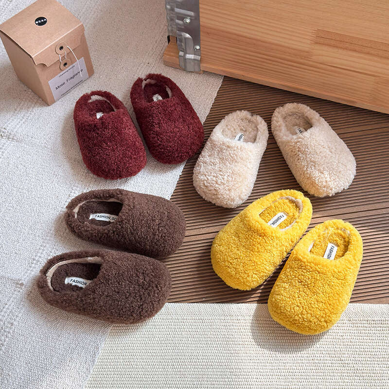 INS French Style Closed-Toe Cotton 2025 Winter New Korean Version Girls Slip-On Fleece-Lined Warm Furry Slippers